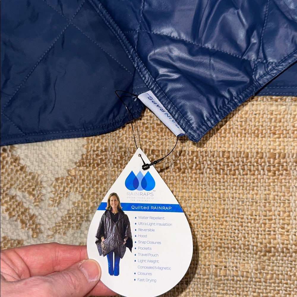 RAINRAPS Navy Quilted PufferRap Rain Jacket Packable Reversible Travel Coat - Picture 5 of 6